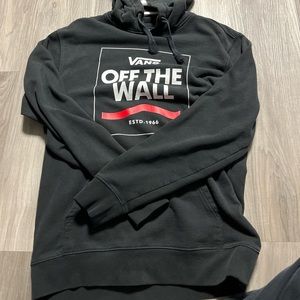 Vans Off The Wall string hoodie, black, red, and white. Unisex Small.